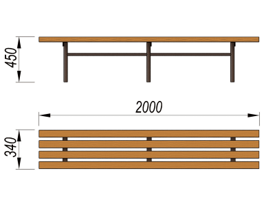 Двухметровая лавочка без спинки 2 м МАФ 1602 в Пскове